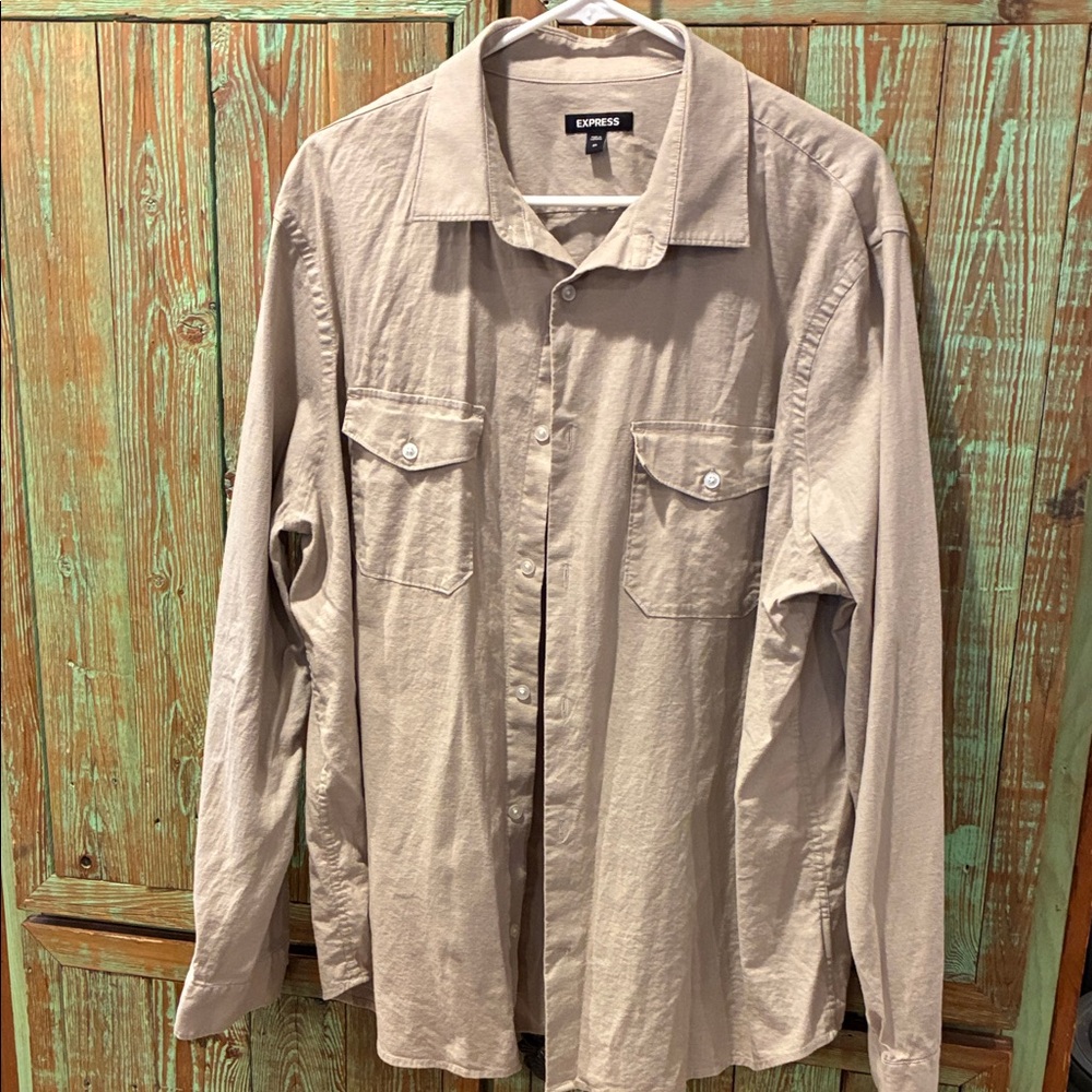 Express Beige Long Sleeve Shirt